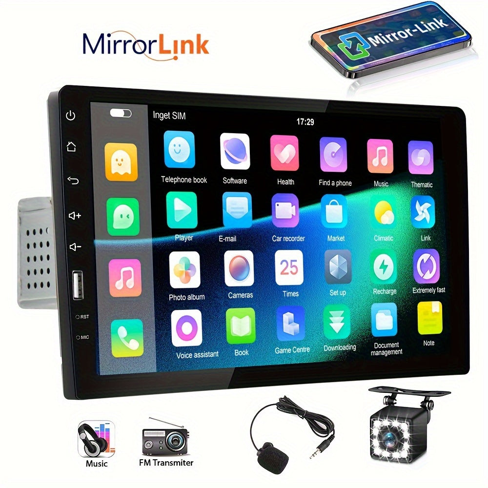 Car Stereo 1 DIN 9-Inch HD Touch Screen MP5 Player with Mirror Link, FM, AUX, Rear View Camera & External Microphone, Universal Car Radio Receiver