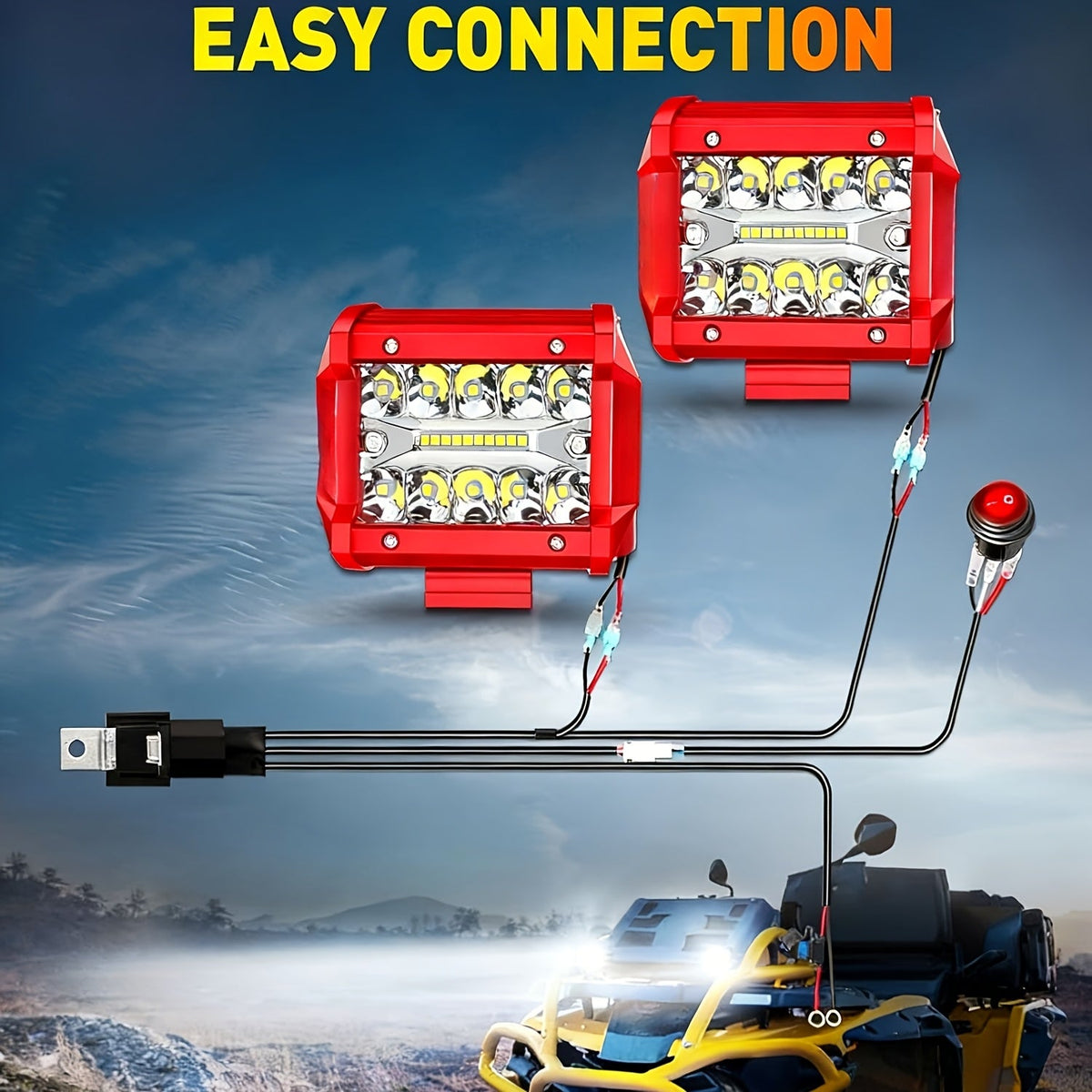 4 Inch LED Pod Lights, Triple Row Combo Flood & Driving Off-Road Lights, 3000+ Lumens with Wiring Harness, Cube Pods for Truck Boat ATV UTV, 2PCS