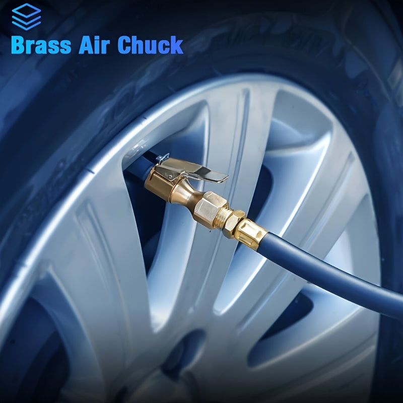 Brass Air Chuck 4-Pack Lock-On with Clip – Closed Flow Universal Tire Valve Chuck for Inflator Gauge & Air Compressor, Heavy Duty Metal