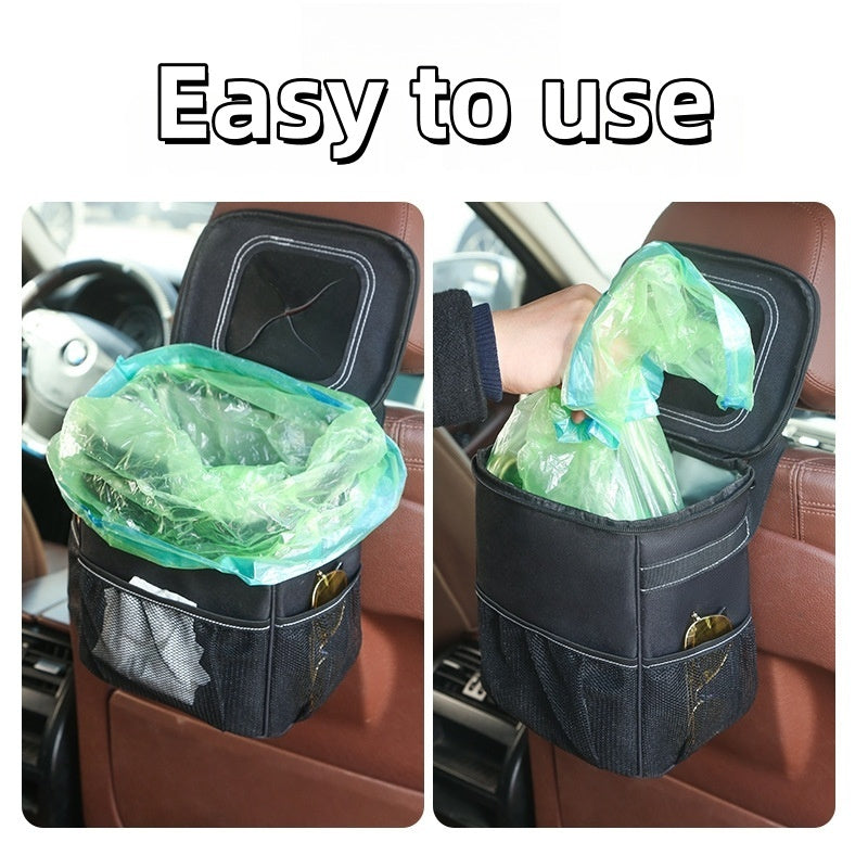 Car Trash Can with Lid 2 Gallon Leakproof Odor-Proof Vehicle Garbage Bin with Storage Pockets for Cars SUVs Trucks