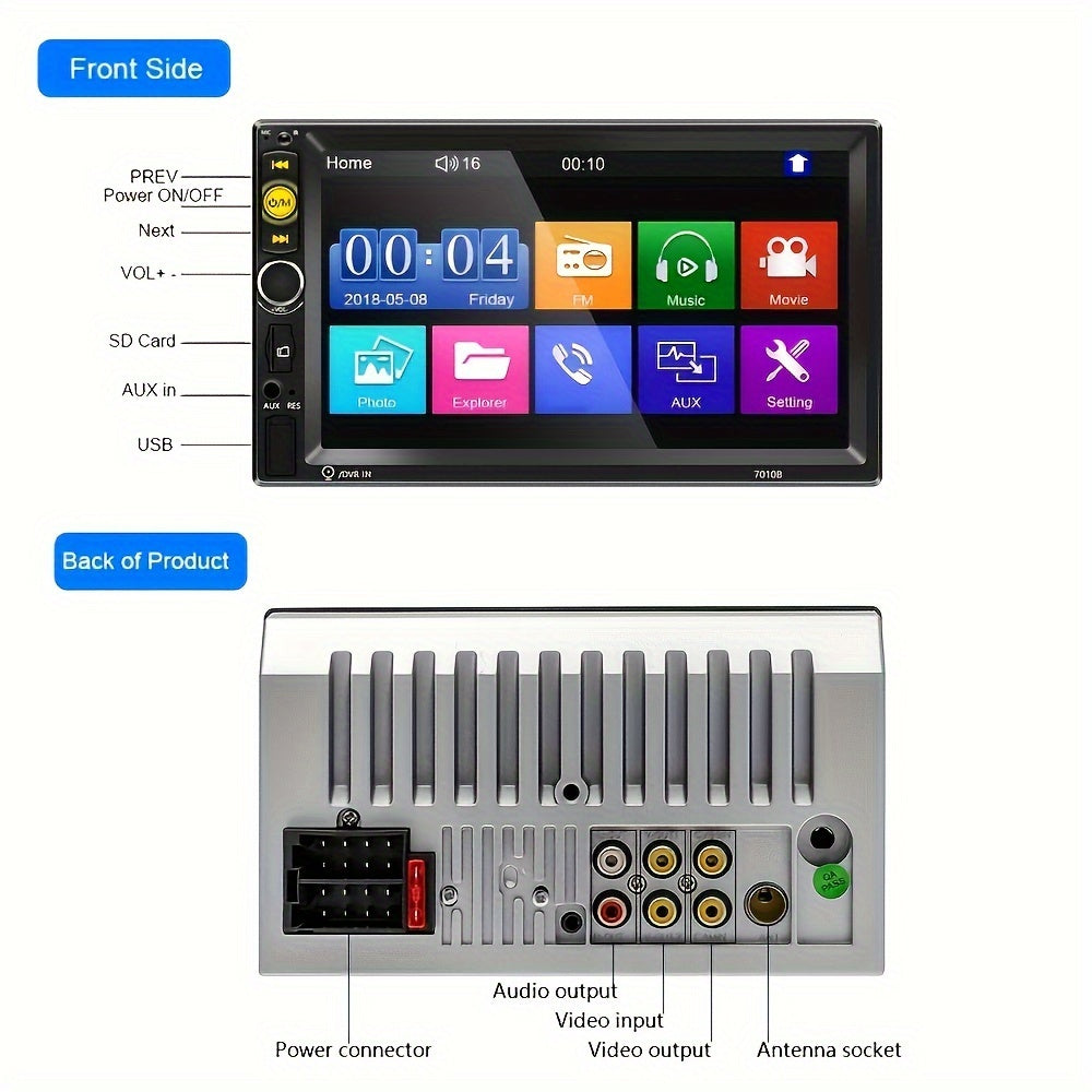 Double Din Car Stereo 7" LCD – MP5 Player with FM Radio, USB/SD/AUX, Mirror Link, Steering Wheel Control & Optional Backup Camera