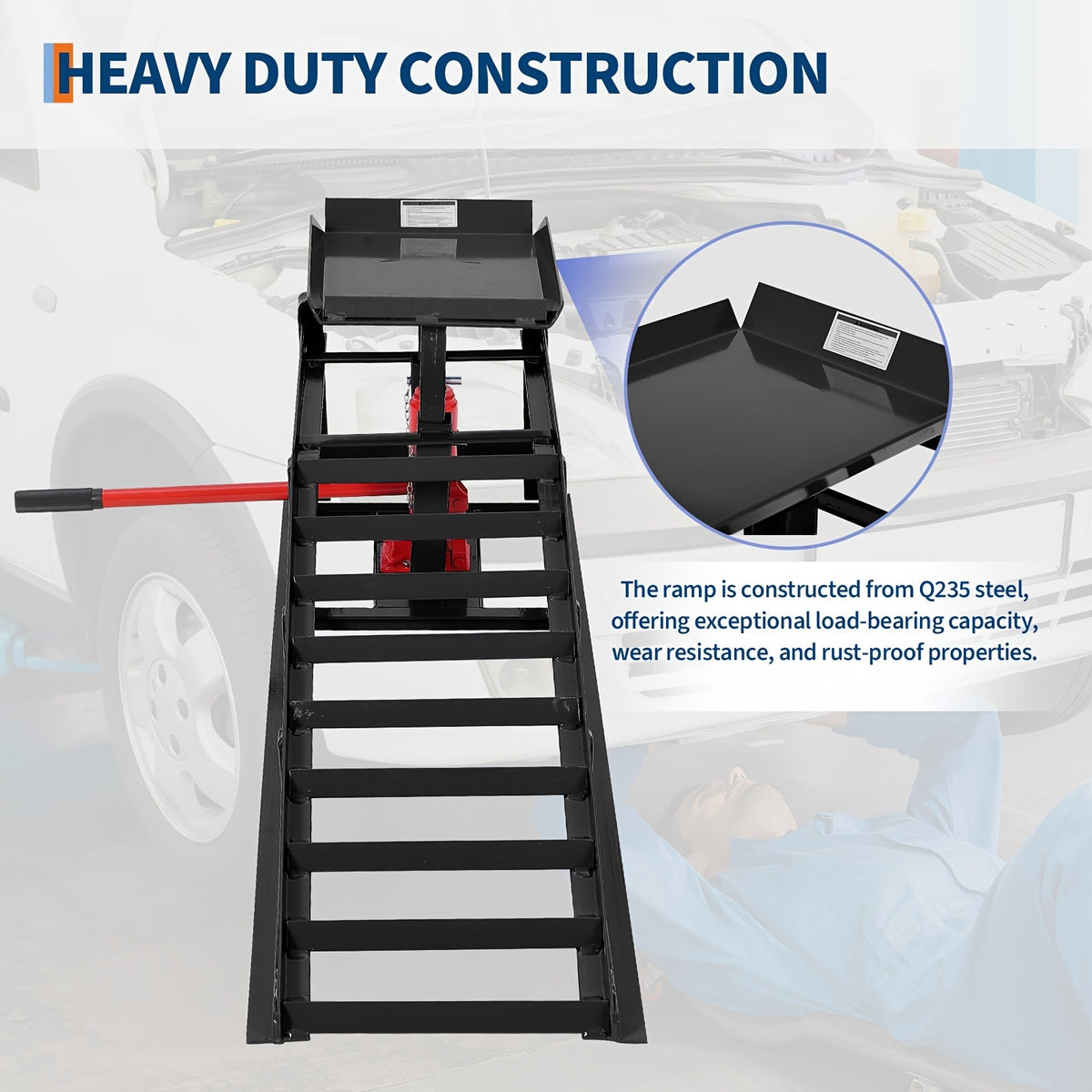 Hydraulic Car Ramps 2 Pack 5-Ton 11000 LBS - Low Profile Heavy Duty Steel Service Lift Ramps for Car Truck Trailer Garage Repair, No Installation Required
