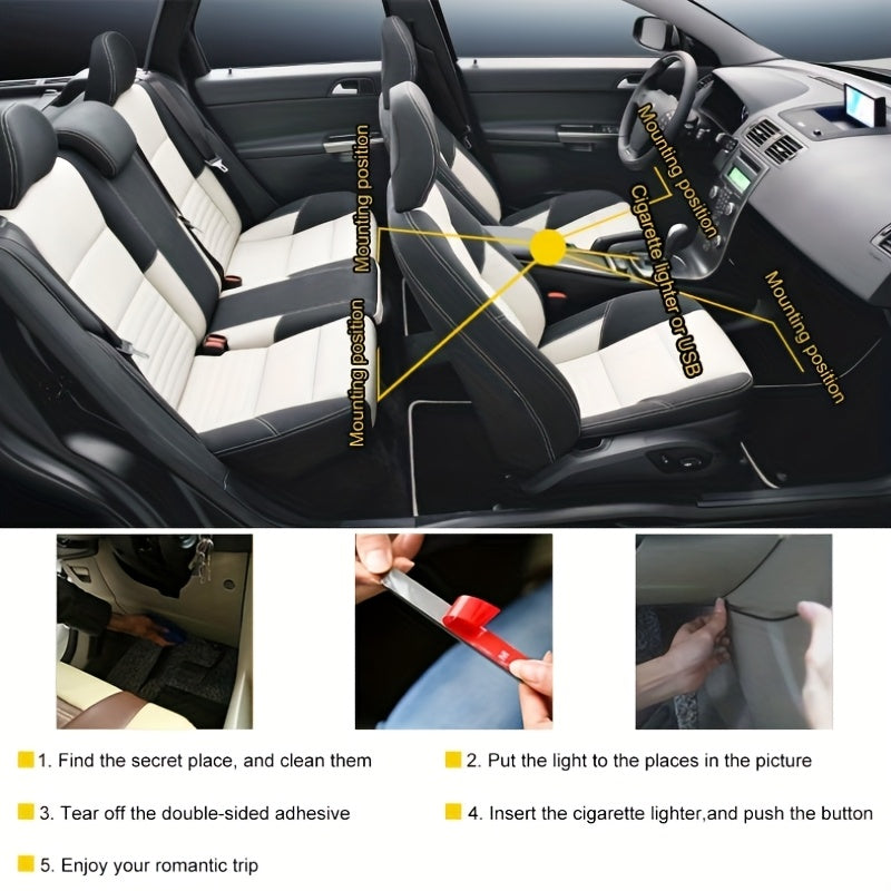 Car LED Ambient Light Strip – USB Powered Neon Footwell Interior Atmosphere Light, High Brightness, Easy Install, No Battery Required