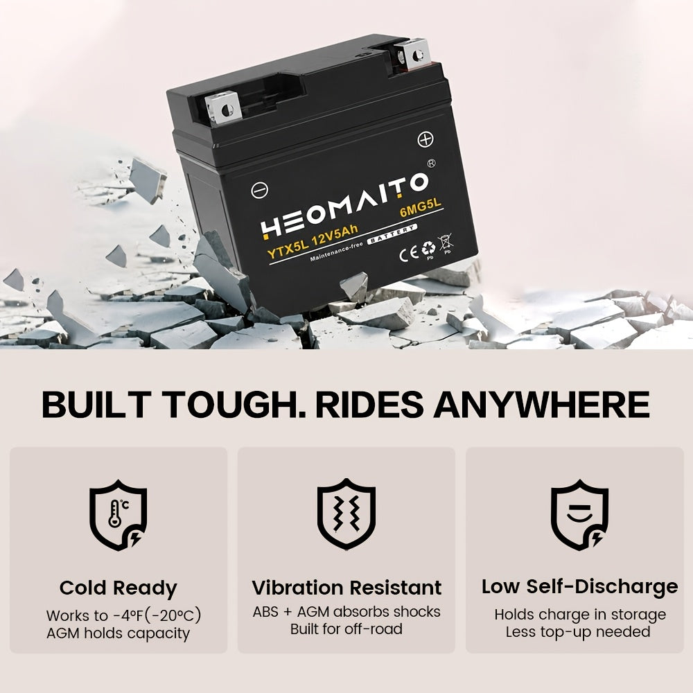 YTX5L-BS Motorcycle Battery AGM 12V 5Ah Maintenance-Free Sealed – Replacement for Honda Yamaha ATV Scooter Snowmobile CTX5L ETX5L