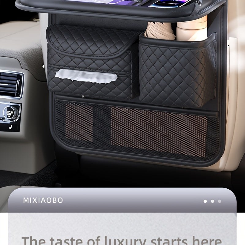 Car Seat Back Organizer Faux Leather with Tablet Holder Cup Holder Mesh Pockets Foldable Backseat Storage Bag for Kids Adults Universal Fit Black Beige Brown