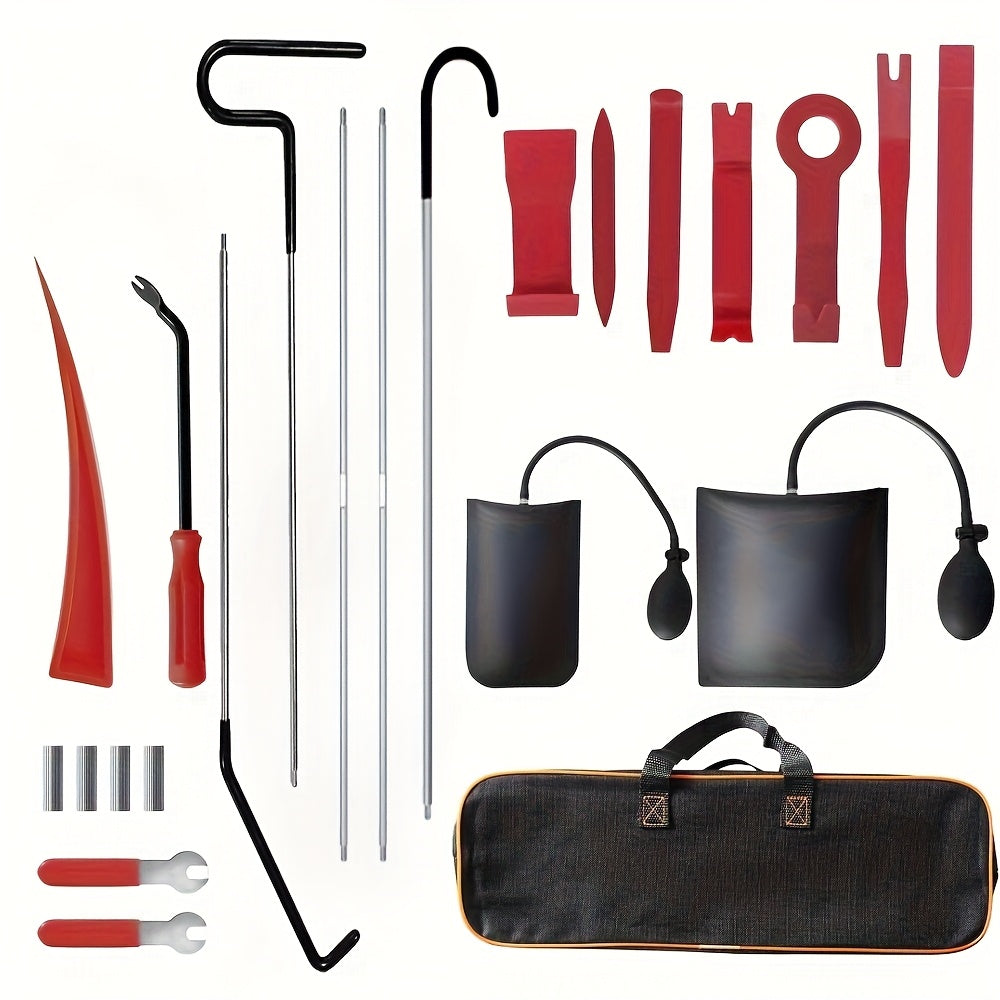 Car Lockout Tool Kit 18/23Pcs, Long Reach Grabber 67 Inch, Air Wedge Bag, Non-Marring Wedges, J-Hook Pull Hook, Stainless Steel Dent Repair Tools for Auto Body Work