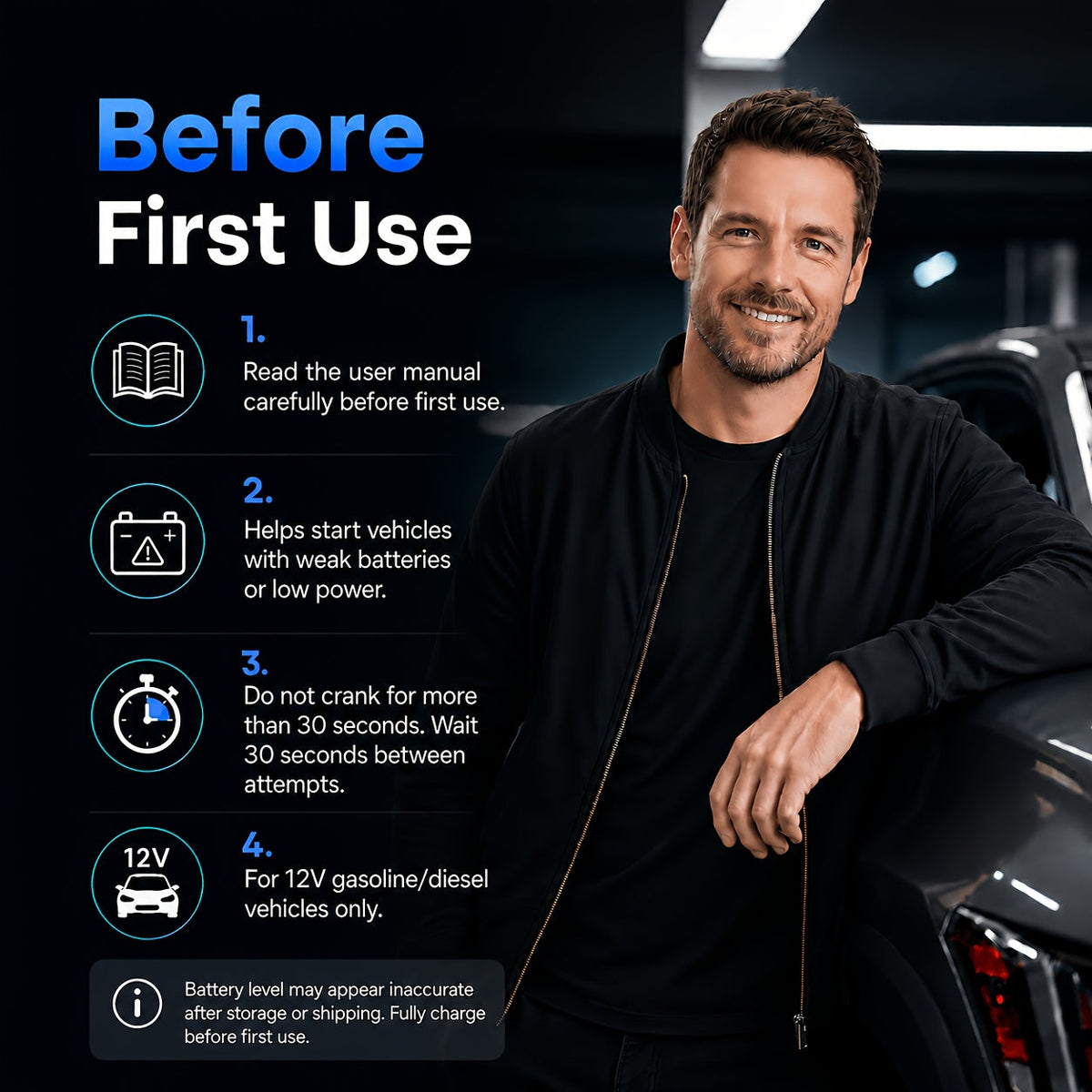 Portable Car Jump Starter 6000-20000A Peak – 7-in-1 with 150PSI Air Compressor, Power Bank, LED Light & Smart Clamp, 12V Battery Booster