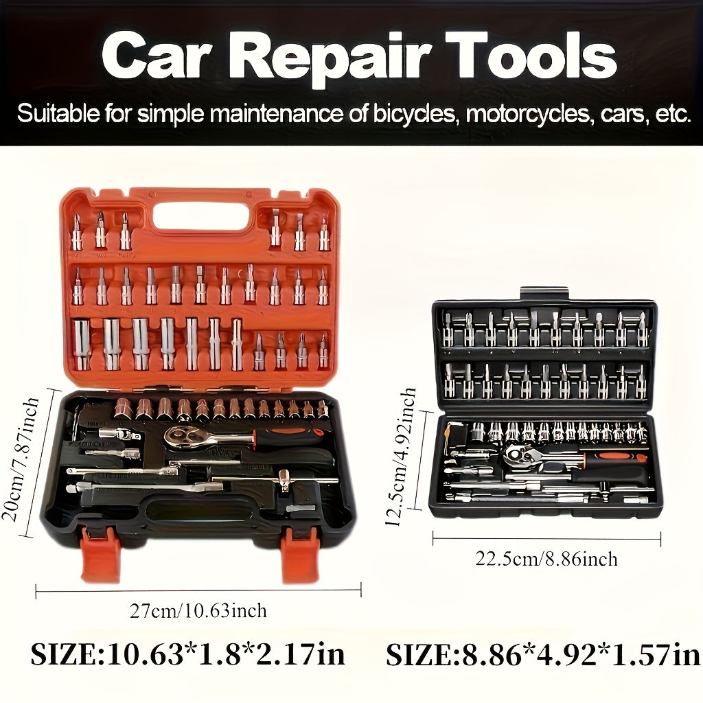 Tool Set 46 & 53 Piece – 1/4", 3/8" & 1/2" Drive Ratchet Wrench Kit for Automotive, Bicycle & Home Repair