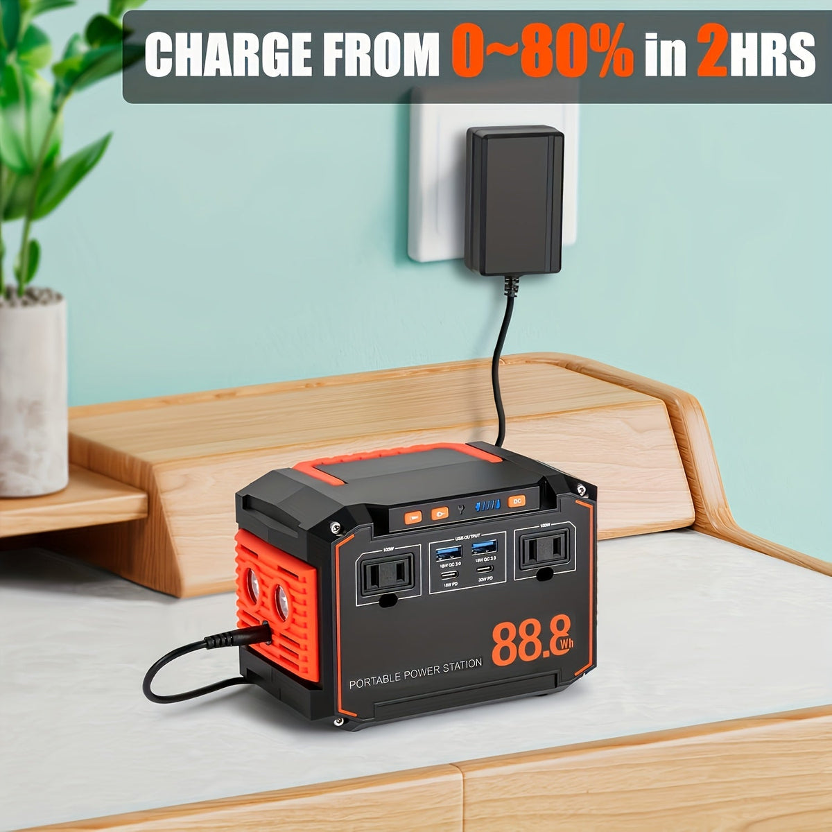 Portable Solar Generator 88.8Wh Power Station | 24000mAh Solar Power Bank AC DC USB Ports for Camping, Emergency, CPAP, Laptops & Outdoor Use