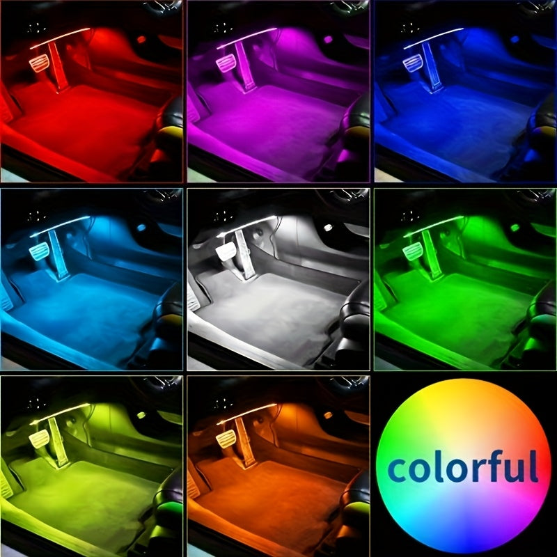 LED Car Interior Lights Music Sync – 4pcs USB RGB Underglow Ambient Lighting Kit with App & Remote Control