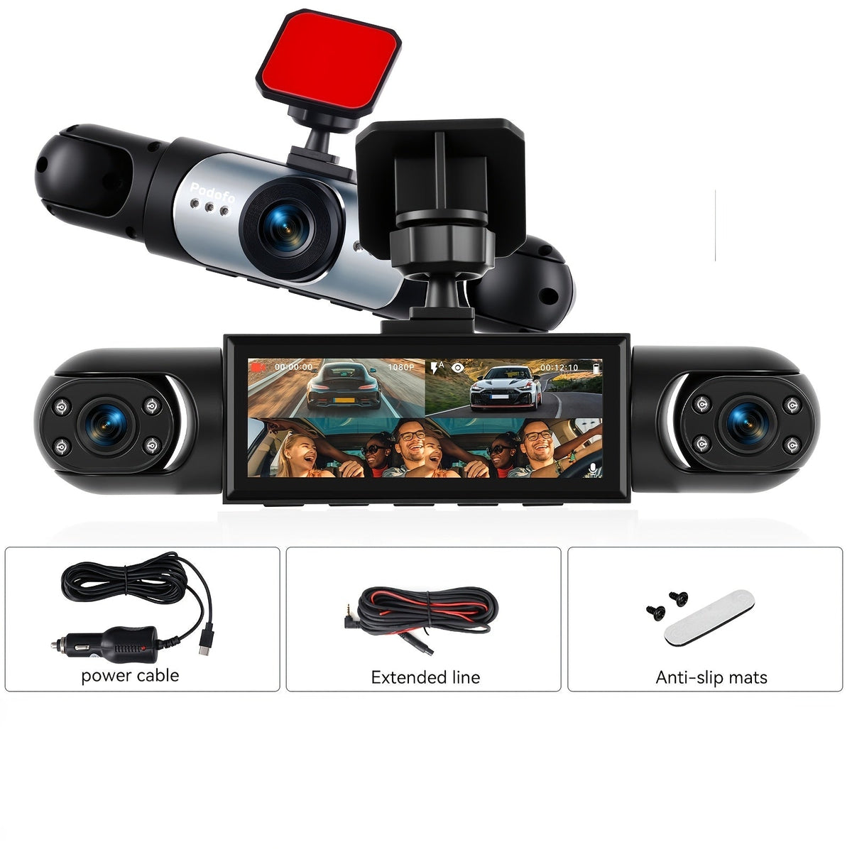 360° Dash Cam 3/4 Channel – 1080P Front + 720P Front/Rear/Left/Right Full Coverage, Night Vision, WDR, G-Sensor & Loop Recording