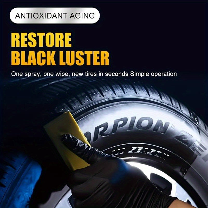 Tire Shine Polishing Agent, Deep Black Ceramic Spray, 4.06oz + Sponge, Wheel Restorer for Cars & Motorcycles, Durable Exterior Shine