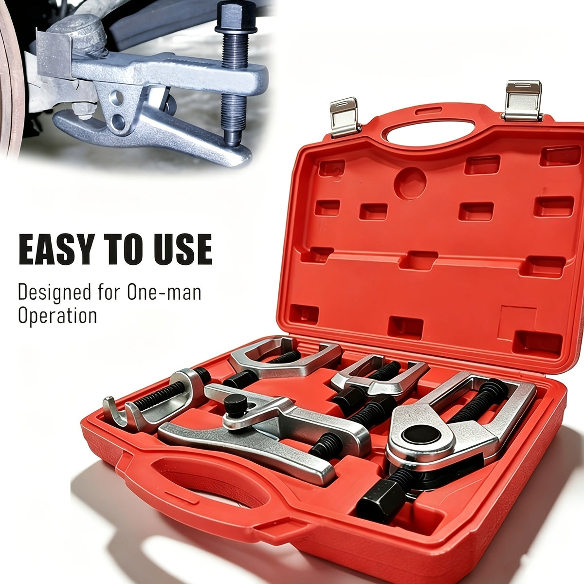Ball Joint Puller & Tie Rod End Removal Tool Set – 5-Piece Multi-Function Ram Kit for European & Japanese Lower Control Arm Repair