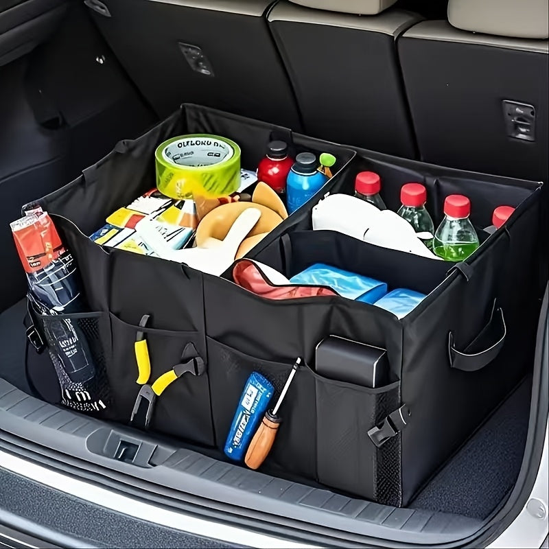 Large Capacity Car Trunk Organizer – Heavy-Duty Foldable Cargo Storage Box with Multi-Compartments, Non-Slip Base | Car, Truck, SUV