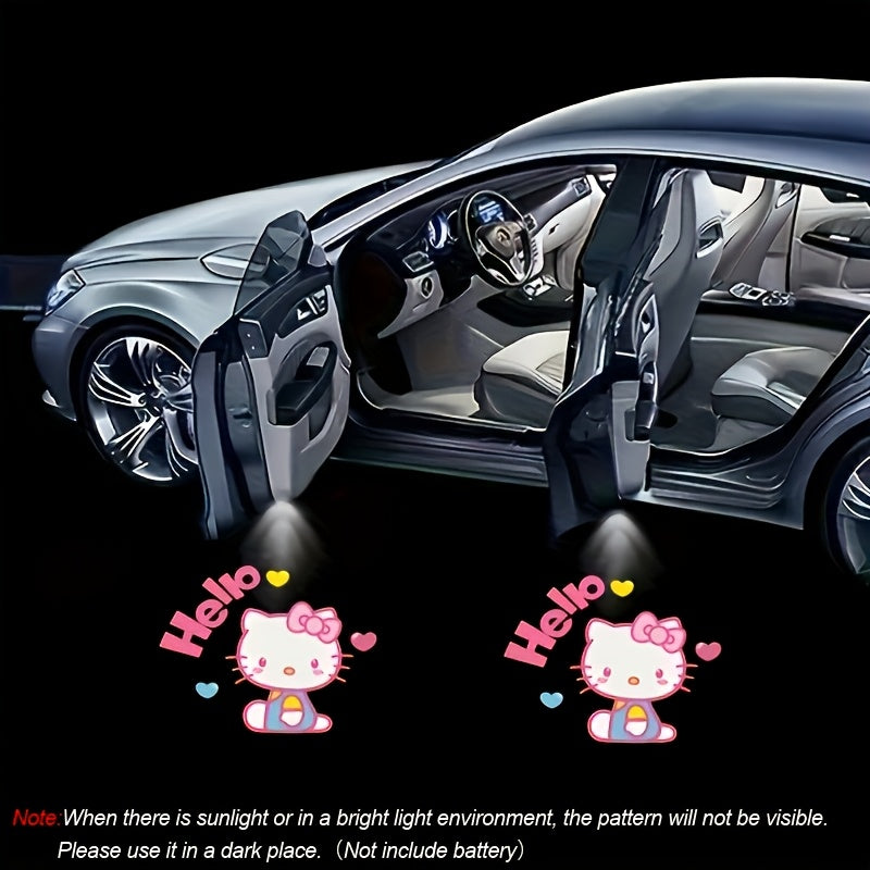 Car Door LED Projector Shadow Light Set of 2, Wireless Cartoon Logo Puddle Lights, Cute Anime Design Welcome Light for Car Interior Accessories, No Battery Required