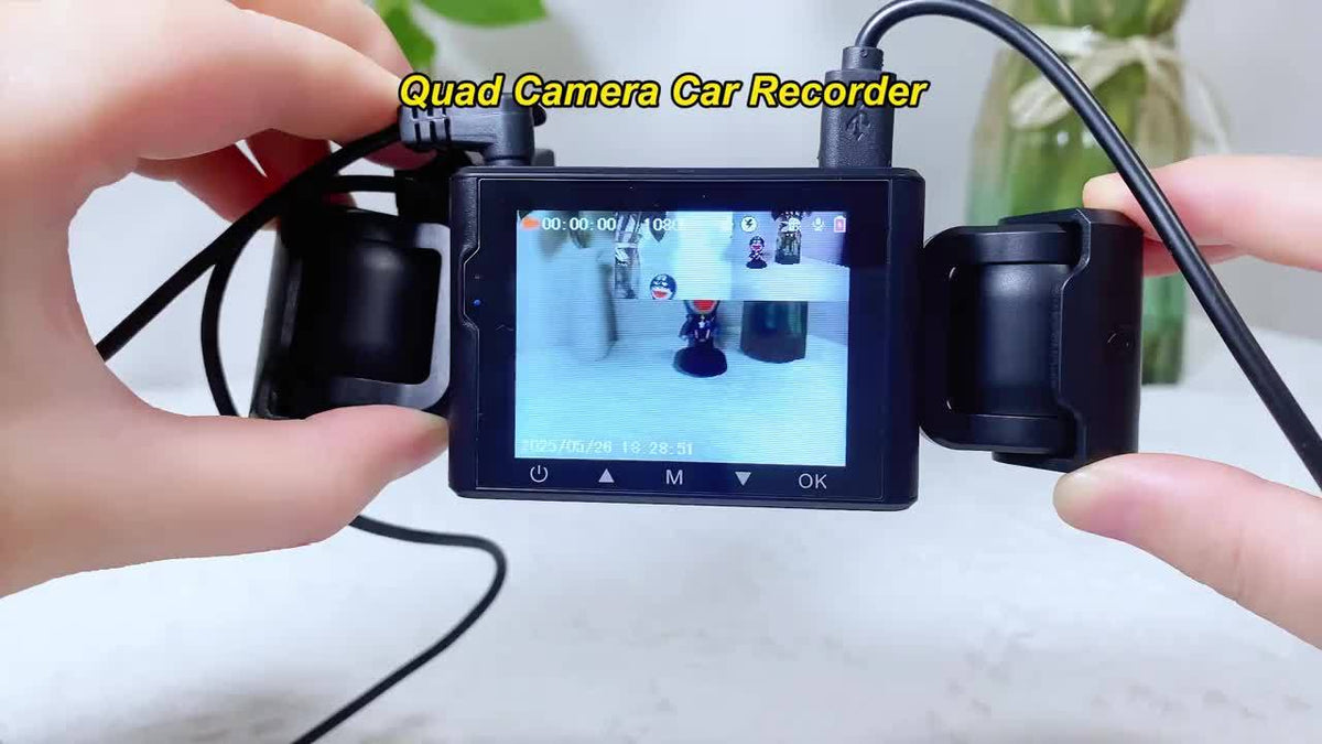4-Channel Dash Cam 1080P Front + 480P Side Rear Camera, 2.4" Screen, Night Vision, Motion Detection, Wide Dynamic Range, Optional 64GB Card