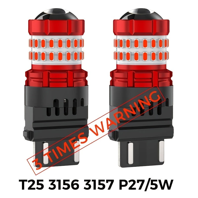 LED Brake Light Bulbs 2pcs 3-Flash Warning, Red Stop Tail Parking Light, Fits 3157 3156 1156 1157 7443 7506, No Error Canbus Compatible