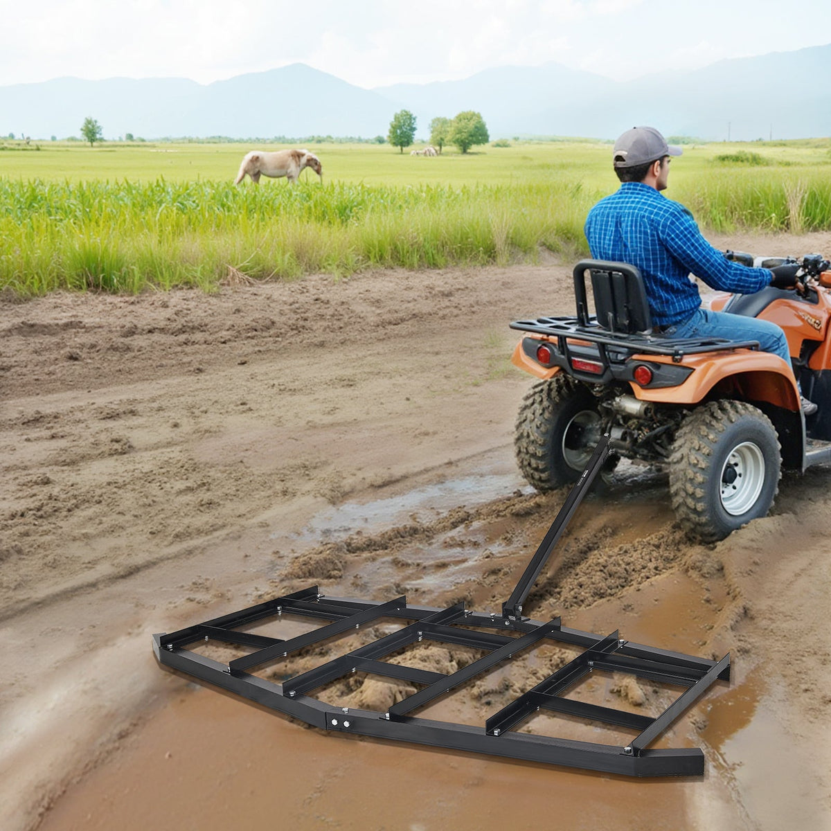 Tow Behind Drag Harrow 66"/74"/84" – Heavy-Duty Q235 Steel ATV UTV Tractor Pull Behind Rake for Gravel Driveway Lawn Arena Leveling