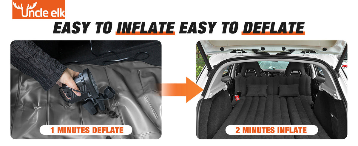 SUV Air Mattress Inflatable Car Bed 67x49x4 Inch Flocking Surface with Air Pump 2 Pillows Carrying Bag Solo or Couple Camping Road Trip Black Grey