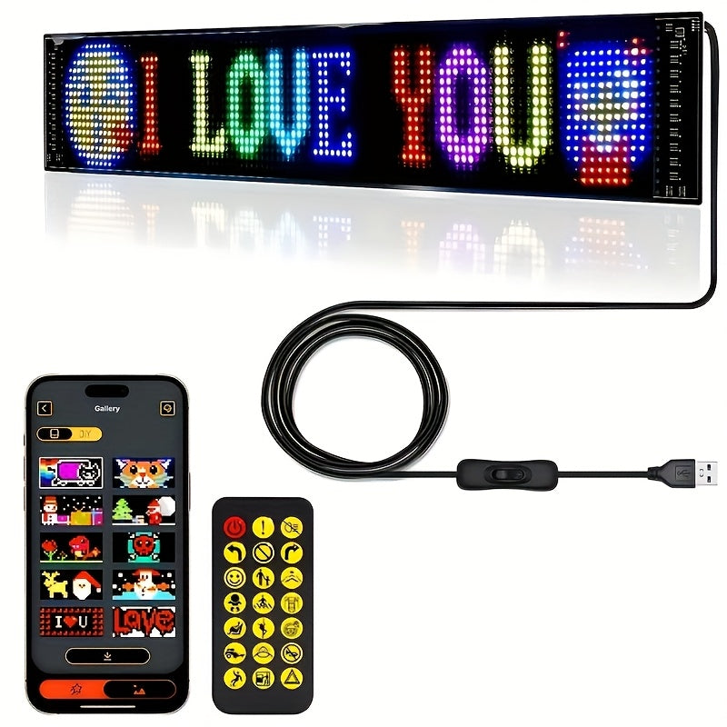 Programmable Scrolling LED Car Sign with App & Remote Control, USB Powered DIY Text Animation Graffiti Pattern, Rolling Display for Trucks SUVs Store Bar Hotel