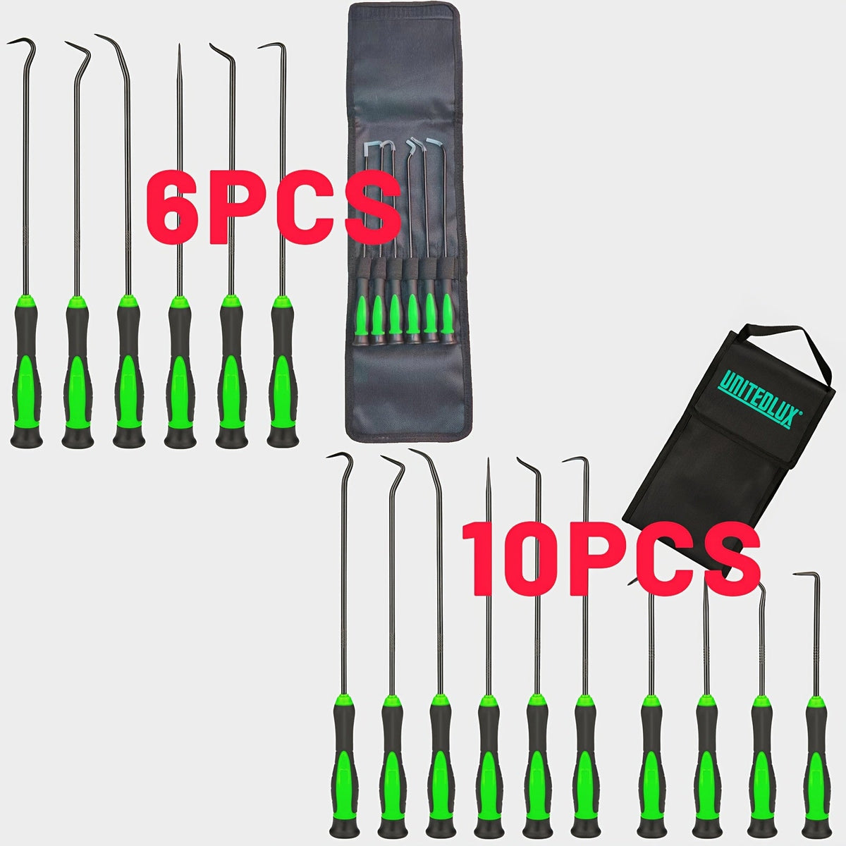 Precision Hook and Pick Set 6/10pcs Extra-Long Steel, Non-Slip Handles, for Automotive Machinery & Electronics Maintenance, Crochet Hook Needle Tool Kit