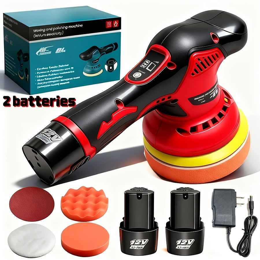 Cordless Car Polisher 5-Inch 8-Speed 5000RPM Battery-Powered Orbital Buffer for Car Detailing Scratch Removal Paint Correction by BOURVILL