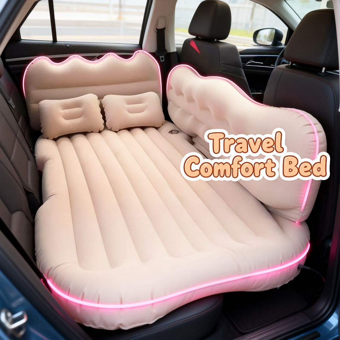 Car Inflatable Mattress SUV Back Seat Air Bed with Electric Pump 2 Pillows 2 Support Piers Storage Bag PVC Flocking Fits Truck RV 5 Colors