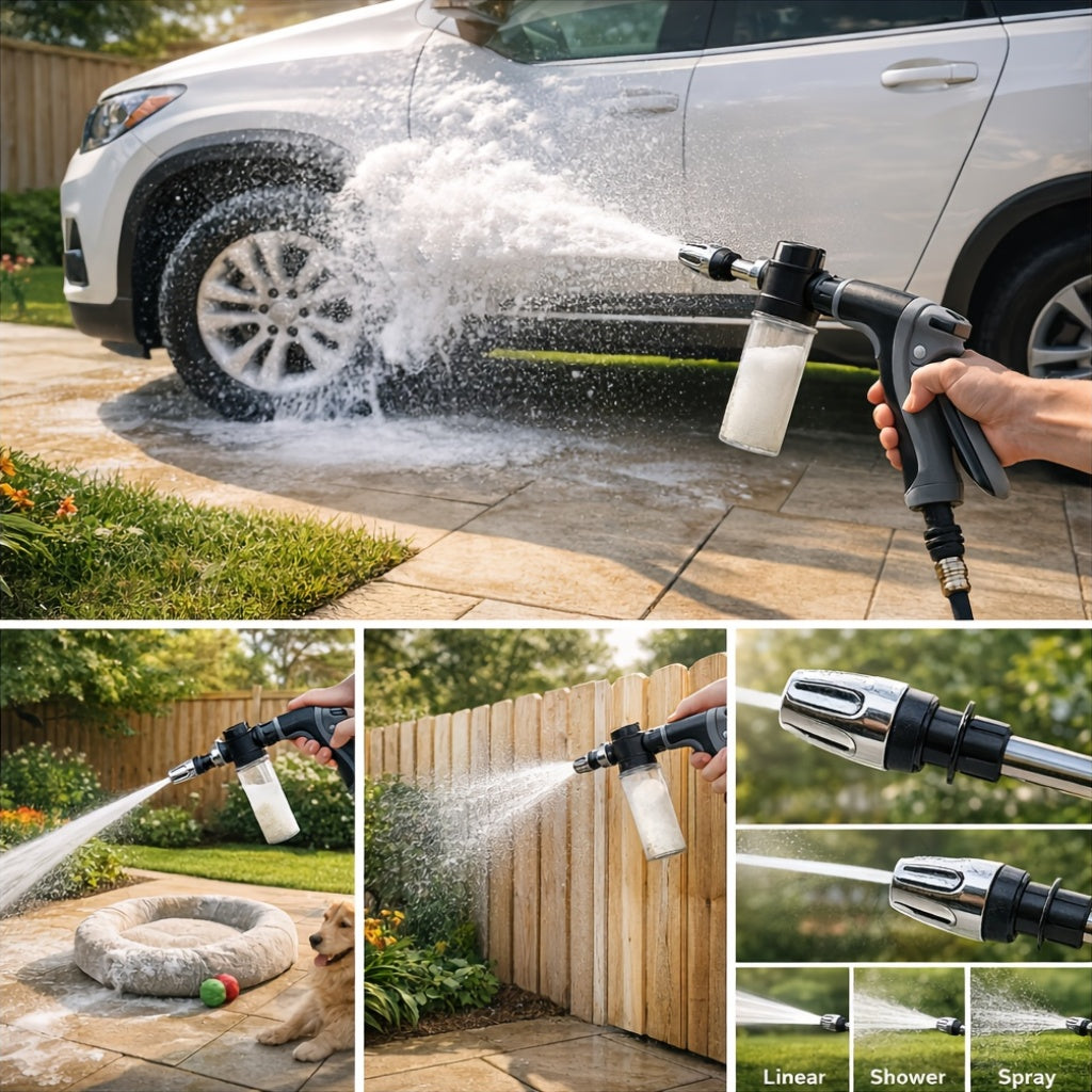 High Pressure Car Wash Gun with Adjustable Nozzle, Heavy-Duty Plastic Spray Gun for Car & Motorcycle Washing, Compatible with Standard Garden Hoses