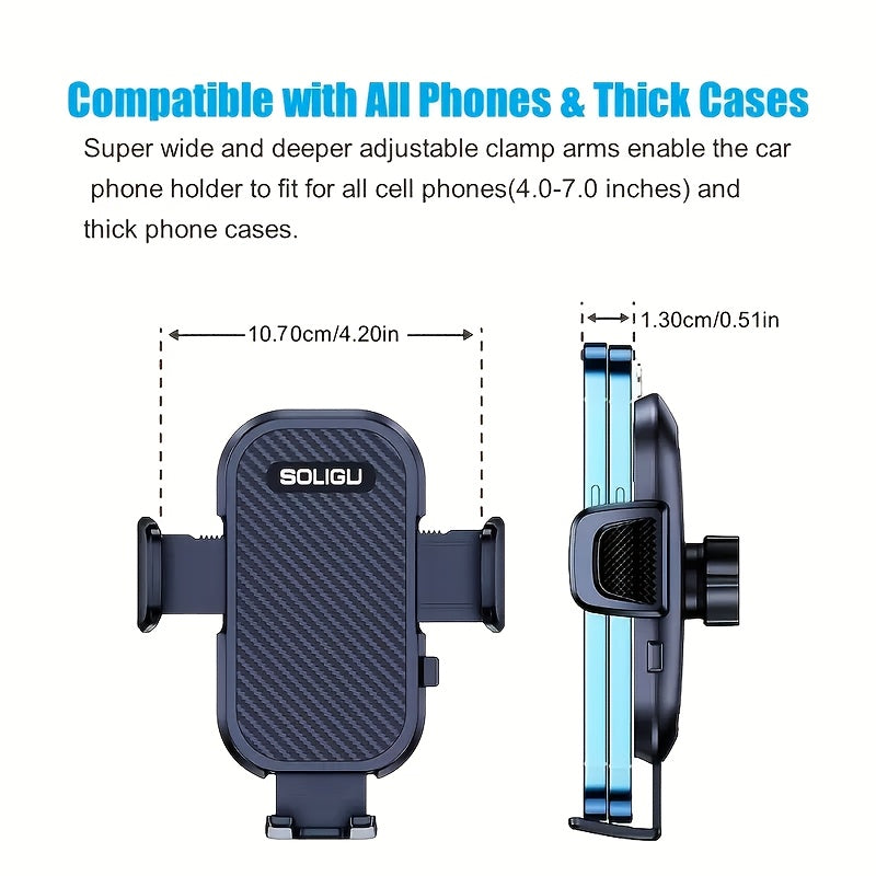 Soligu Universal Car Phone Holder Mount – Dashboard Adhesive, Adjustable Vertical & Horizontal, High Stability, All Phones