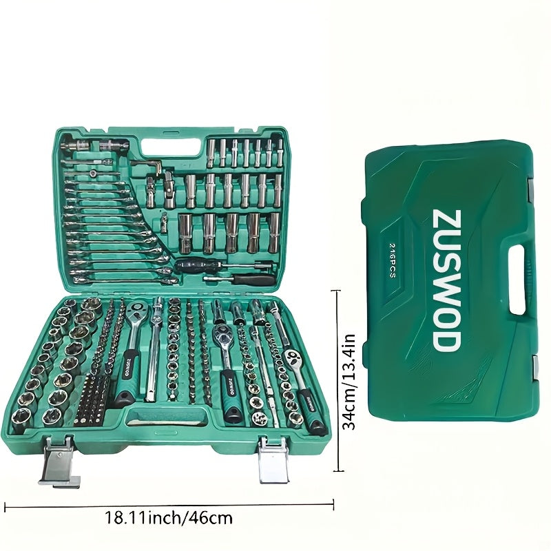 216-Piece Professional Tool Set – 1/4" 3/8" 1/2" Drive Ratchet Wrench & Socket Kit, S2 & CR-V, Automotive & Racing Grade