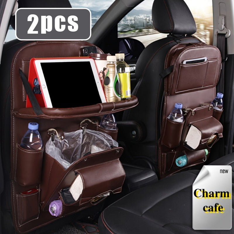 Car Seat Organizer with Foldable Tray Trash Can Multi-Pocket Rear Seat Back Storage Bag Headrest Hanging Organizer for SUV Truck Universal Fit 1pc 2pcs