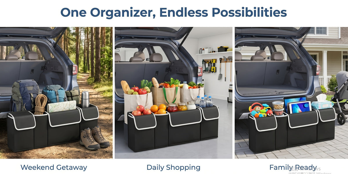 Car Trunk Organizer Foldable – 4-Pocket Rear Seat Hanging Storage Bag for SUV Truck MPV Jeep | Cargo Purse Holder Universal Fit Black