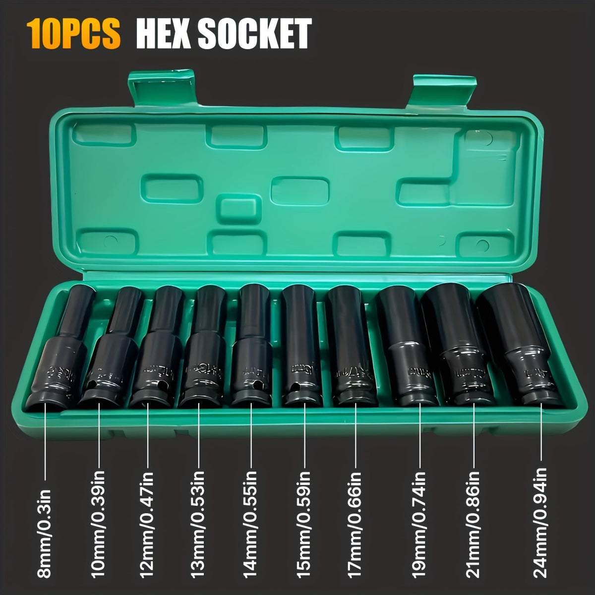 Deep Impact Socket Set 1/2" Drive 6-Point Metric 8-32mm Cr-Mo Steel for Axle Hub Nut Heavy-Duty Vehicle Repair 10 15 35-Piece with Case