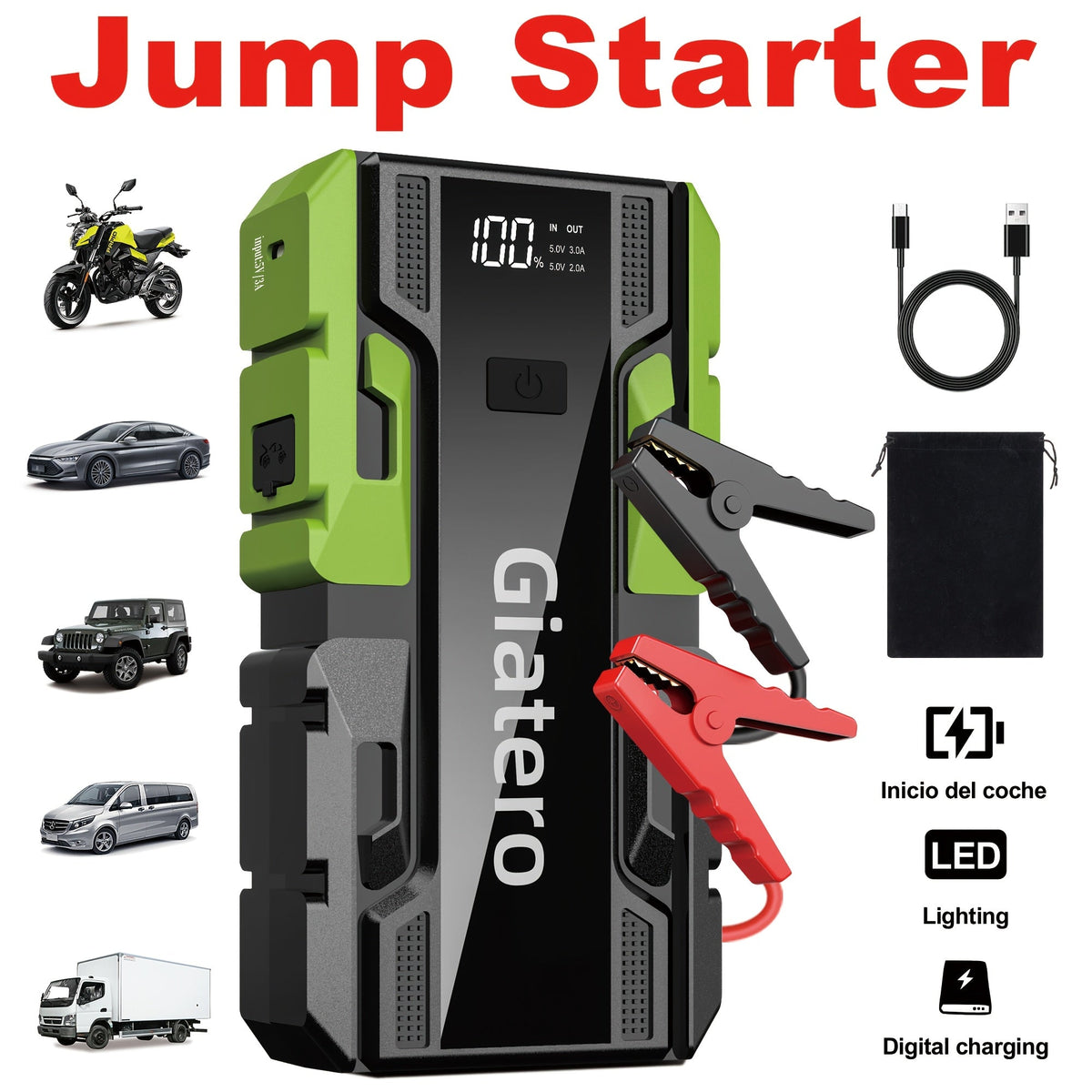 Portable Jump Starter with Air Compressor 10000A Peak 12V Car Battery Booster Pack with Tire Inflator for Gas Diesel Engines Trucks SUVs
