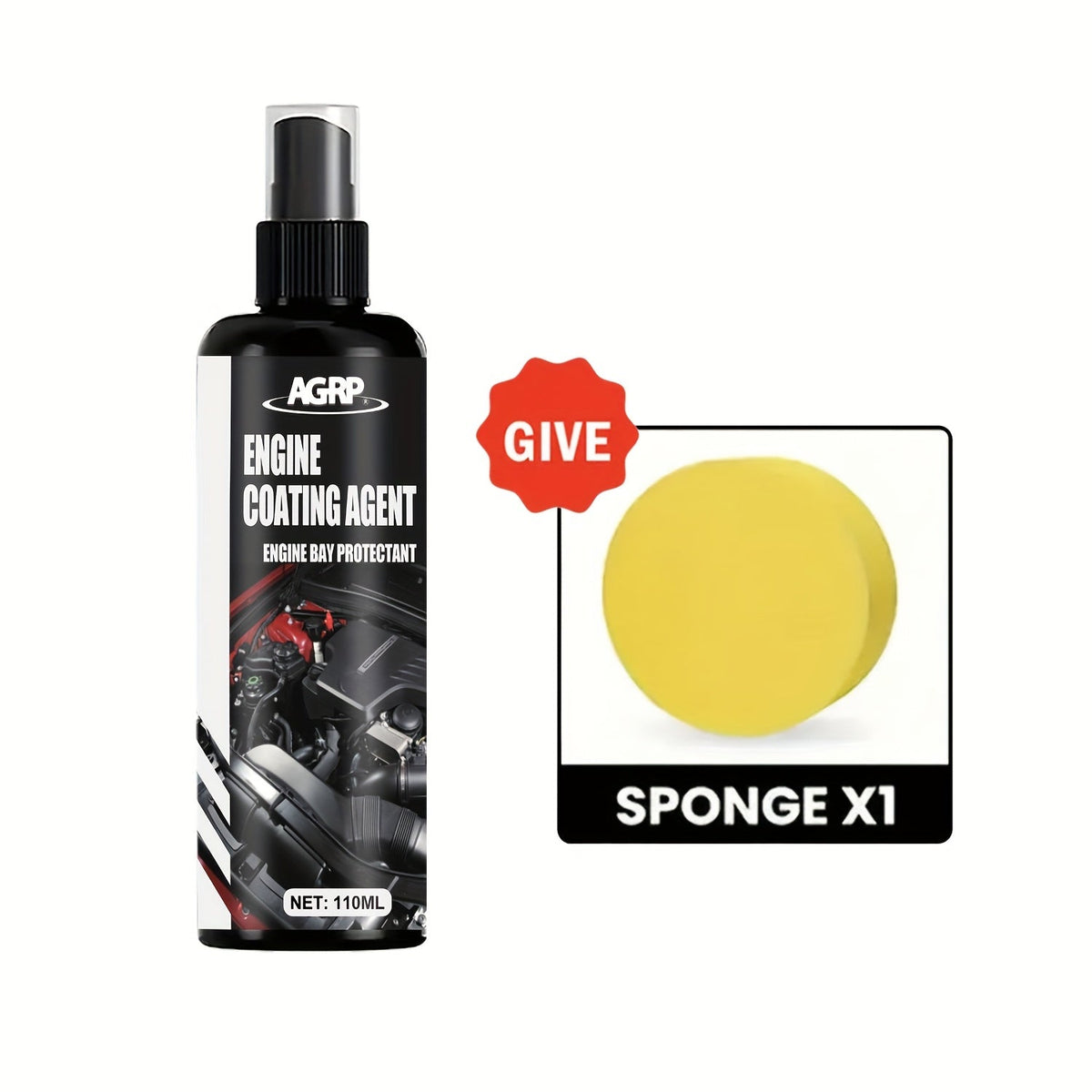 Engine Bay Plastic Restorer Spray – High-Gloss UV & Heat Protection Coating for Engine Compartment, 3.72oz + Sponge