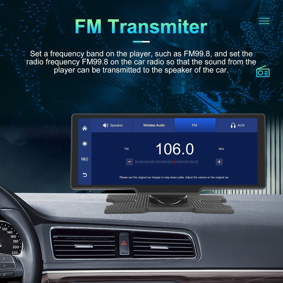 Portable Car Stereo with Wireless CarPlay & Android Auto, 10.26 Inch 1080P Touchscreen Car Radio Receiver with Voice Control, FM Transmitter, Backup Camera Support & Handsfree Calling for All Vehicles