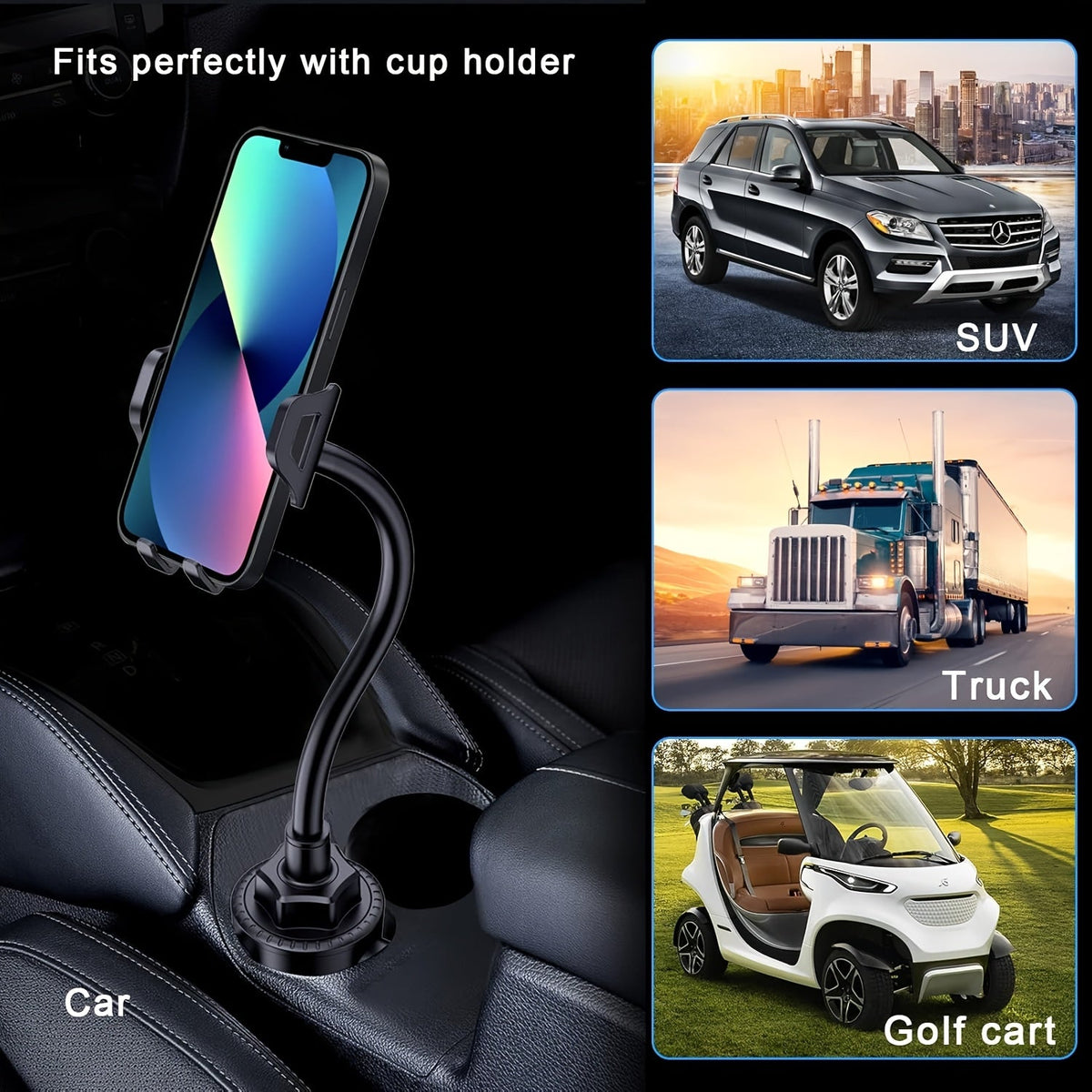 Car Cup Holder Phone Mount – Universal Smartphone Cradle for All Screen Sizes, 360° Adjustable, Stable Grip