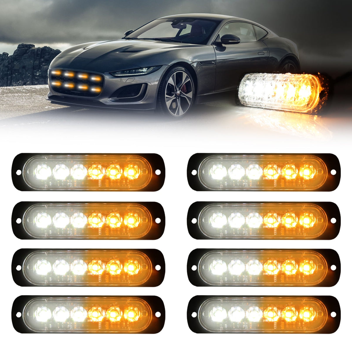 8PCS Ultra-Bright LED Light Bar Strip Kit, Truck Pickup Car Van RV Boat Lighting Decoration, Amber White Red Multi-Color Accent Lights