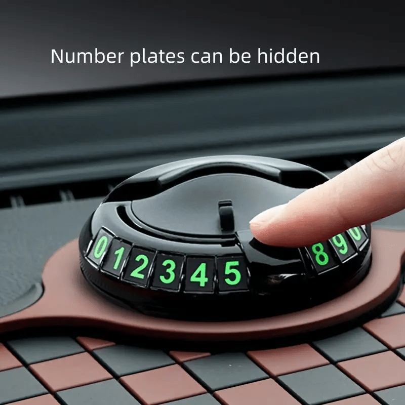 Non-Slip Car Dashboard Pad with 360° Rotating Phone Holder & Parking License Plate – Anti-Slip PVC Grip Mat, Ergonomic Oval Design