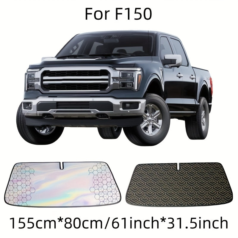 Car Windshield Sunshade 5-Layer Laser Insulation - Thickened UV Heat Blocker, Diamond Pattern, Fits Toyota Sienna Tundra Ford F150 & Universal Sizes, Gold Black