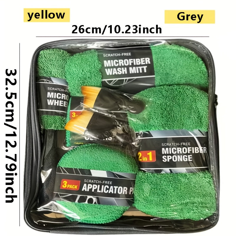 Car Cleaning Kit 11-Piece Interior and Exterior Detailing Set with Tire Brushes, Microfiber Gloves, Absorbent Pads & Detail Sponges, Complete Auto Wash Supplies for Cars Trucks SUVs