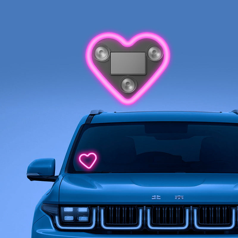 Car Interior Neon LED Mood Light – Heart & Flower Shaped Ambient Light for Car Window, Valentine's Day Car Decoration, 3 Colors