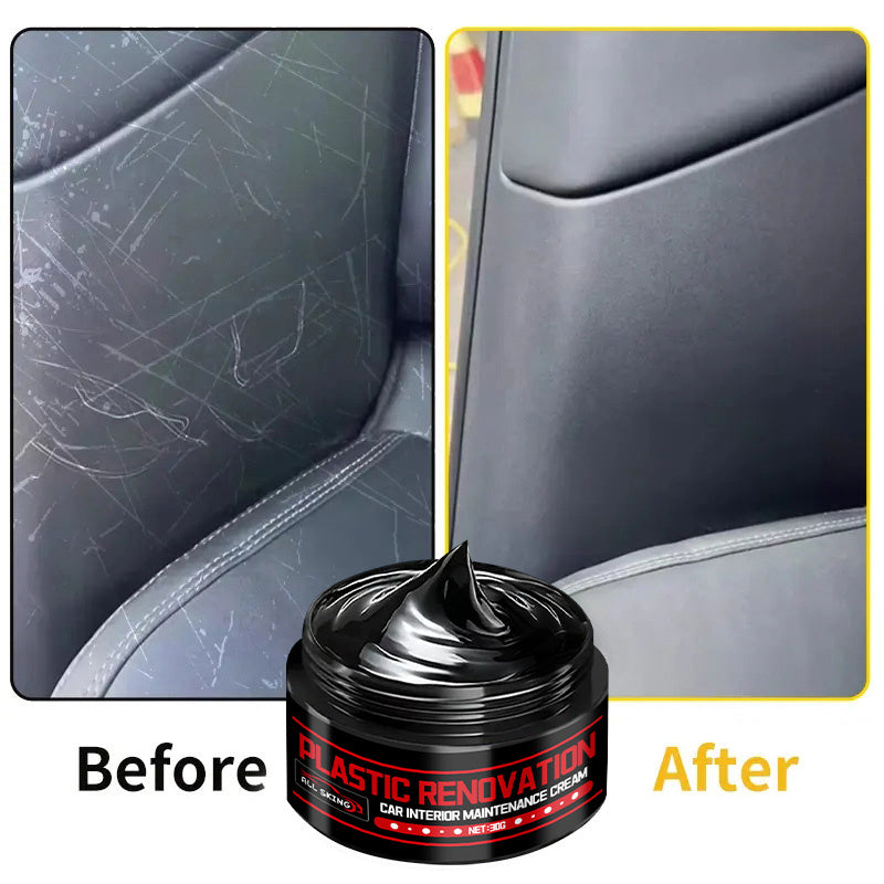 Plastic Restorer Paste 30g – Black Interior Trim Polish, Anti-Aging Refurbishment Cream for Car Plastic, Leather & Tire Shine with Sponge