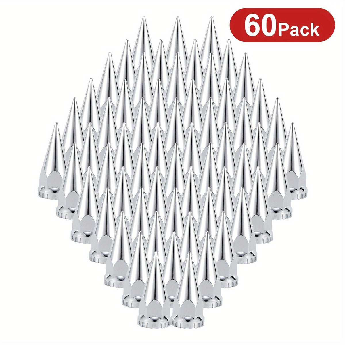 Spike Lug Nut Covers 33mm – Chrome ABS Screw-On Pointed Caps for Semi Trucks & Hub-Piloted Wheels, 60-Pack