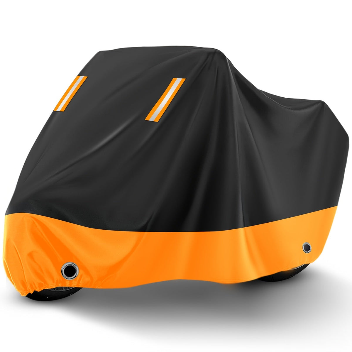 Motorcycle Cover Waterproof 210D Oxford Cloth - All-Weather UV & Dust Protection, Reflective Strips, Fits Harley Honda Suzuki & More, Black Orange, M XL XXL XXXL
