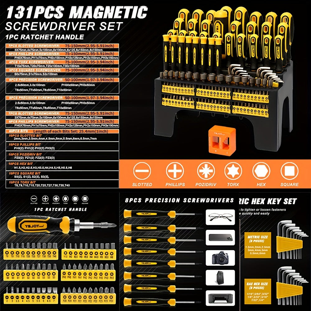 Magnetic Screwdriver Set 131Pc – Precision Screwdrivers, Ratchet Driver, Hex Keys & Pick Hook with Plastic Stand Organizer, Great Gift for DIY & Home Repair