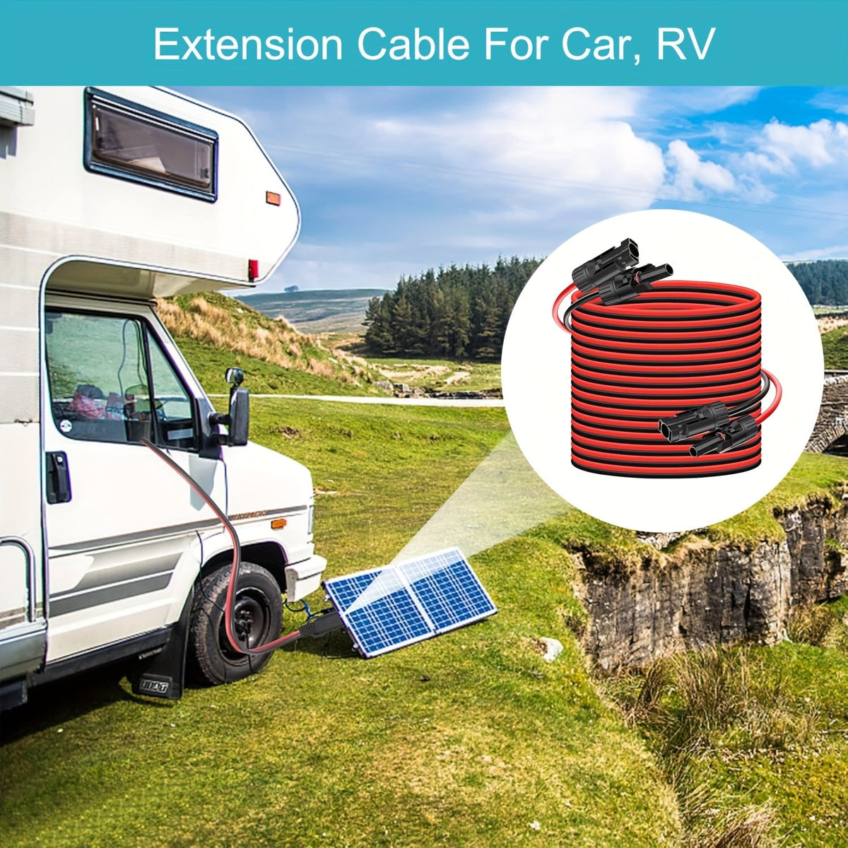 14AWG MC4 Solar Extension Cable 30FT | Male & Female Connectors, Copper Wire for RV, Car & Solar Charge Controller – ≤36V Outdoor Solar Wiring