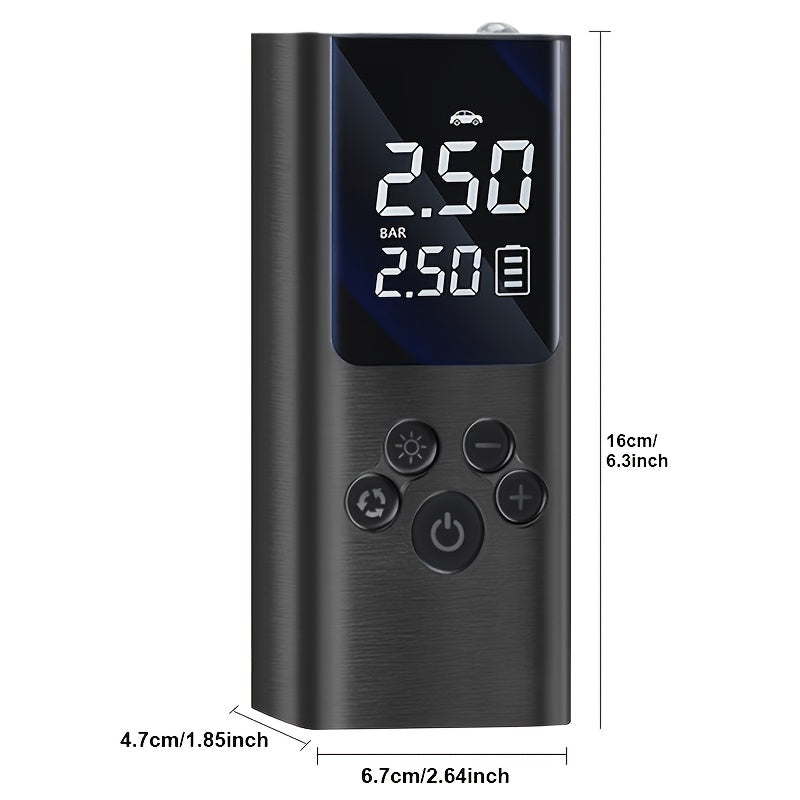 Portable Cordless Tire Inflator with Digital Gauge & LED Light – USB Rechargeable Fast Air Compressor for Car, Bike, Motorcycle & Sports Equipment