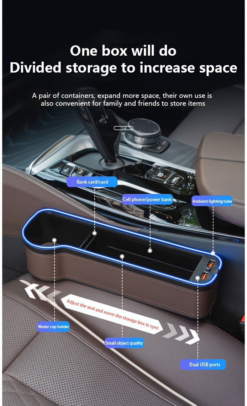 Car Seat Gap Organizer with Atmosphere Light Phone Holder Charger Slot Sundries Storage Box Car Interior Accessories Universal Fit