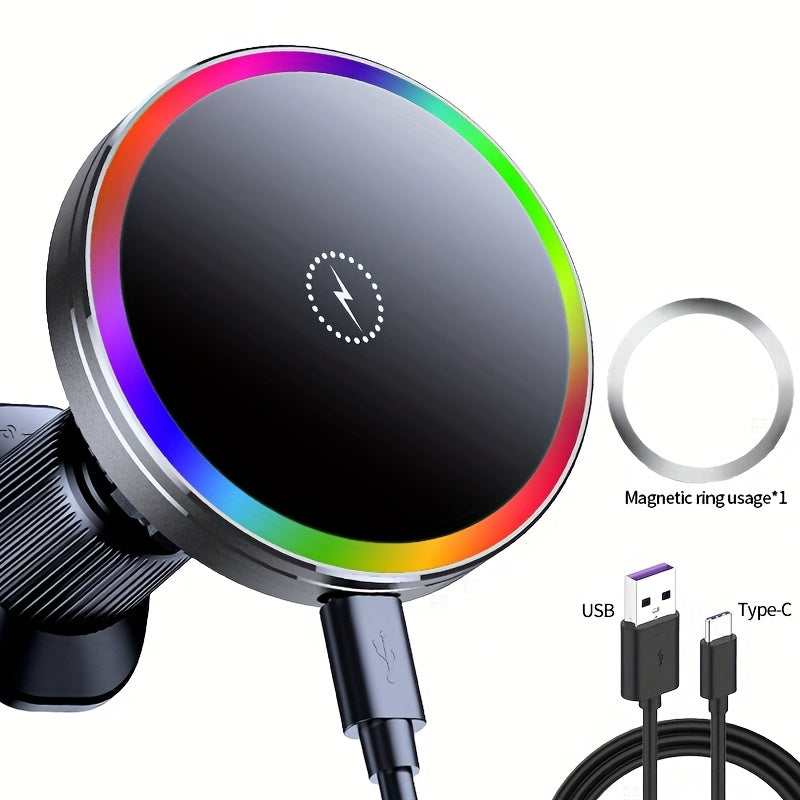 MagSafe Car Wireless Charger for iPhone 12-16, Magnetic Air Vent Mount, Qi1 Fast Charging, Dual Cooling Fans, Circular Design